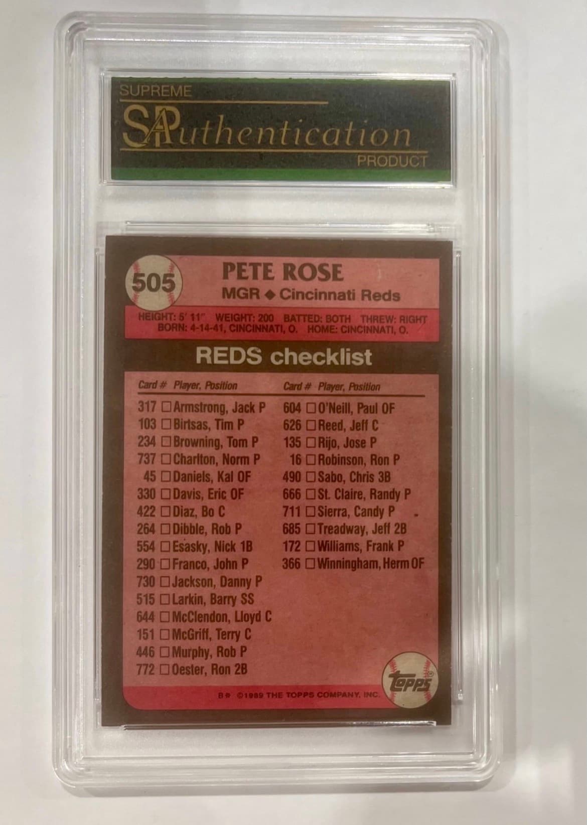 Pete Rose grading label